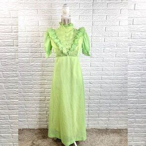 Vintage Green Polka Dot Ruffled Cottagecore Dress Size Small